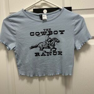 H&M Light Blue Cowboy Ranch Graphic Crop Tee